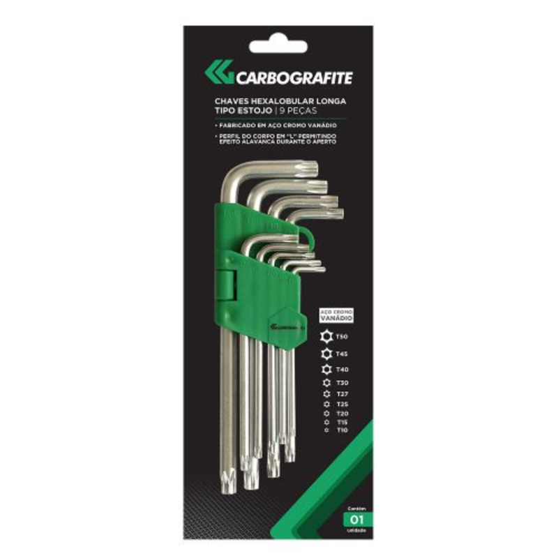Jogo de Chave Torx Longa T10 A T50 Carbografite - Alta Performance